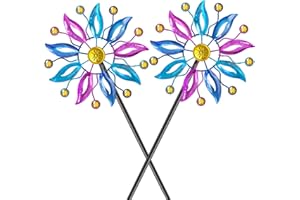 VeyFolzin.st 2Pcs Metall Windrad Garten Dekoration mit Diamant-Design in bunten Farben, Leichter Aufbau Windskulptur Spinner mit Metallpfahl, Elegante Windspiele für Garten, Rasen und Terrasse