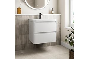 Affine® 600mm Vanity Unit Wash Basin Sink Bathroom Wall Mounted Storage Cabinet Cupboard Cloakroom, Soft Close Drawers, White Gloss