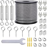 Stainless Steel Cable 20 m 3 mm, Tension M5 with Eyelet Hooks, Heavy Duty Metal Rope for Outdoor Clothes, Climbing Plants, De