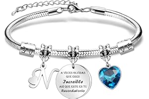 ANGELRA Regalo Pulsera inspirador, A-Z 26 letras iniciales Pulsera colgante de plata A Veces Olvidas Que Eres Increíble, así Que Este Es Tu Recordatorio Para Hermana Mejores Amigos Hija Niñas Mujeres