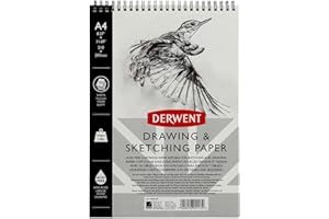Derwent Sketch Pad A4 Portrait, Drawing & Writing, 30 Sheets, Acid-Free Paper, Wirebound Spine, Professional Quality, 2300139