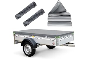 MRWIZMS Anhängerplane Flachplane 207.5x114x10cm | WASSERFEST Anhänger Abdeckplane mit 7m Planenseil | Ideal für Stema BÖckmann Humbaur Pongratz 201x108cm 750kg Anhänger