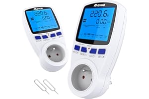 Double Tarif Compteur de Consommation Électrique, Maxcio Prise Compteur d'Énergie avec Écran Backlit LCD Protection Contre Les Surcharges Consommation d'Énergie Mètre Wattmètre 3680W Max 2 Packs