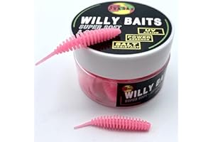 ‎PSARÁS Psarás Willy Baits - 38mm - Forellen Softbaits 20 STK. Box - Knobi Aroma Lamellen Gummiwürmer - Trout Fishing