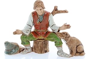 ‎MORANDUZZO Moranduzzo Sitzender Hirte mit Hund für Krippe 10 cm Maßstab 1:20 - Unzerstörbare Krippenfiguren - Stil 700', Handbemalt, Offizielles Produkt, Hergestellt in Italien, Bildhauer M. Landi