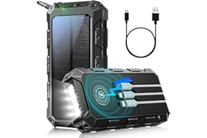 BAOZILY Power Bank 26800mAh,Powerbank Kabellose, Tragbares Schnellladegerät Mit Integriertem Kabel, 7 Ausgänge/2 Eingänge, Solar Powerbank Externer Akku Mit Taschenlampe/LED-Anzeige