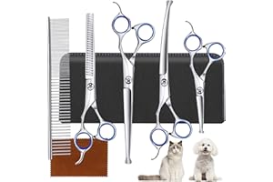 MIRUN Ciseaux Chien Toilettage, 4CR Acier Inoxy Tranchant Ciseaux Toilettage Chien Professionnel, Kit Toilettage Chien, Ciseaux pour Chien avec Peigne Chien, Ciseaux de Toilettage pour Chiens Tête Arrondie