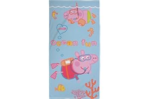 Character World Serviette Officielle Peppa Pig pour Enfants | Toucher Super Doux, Motif Peppa & George Diving | Parfait pour la Maison, Le Bain, la Plage et la Piscine | Taille Unique 140 x 70 cm