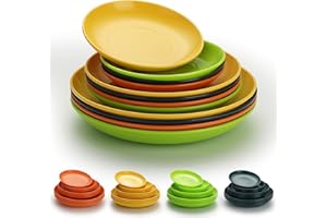 Evanda Set di 12 piatti in plastica, infrangibili, riutilizzabili, per tutti gli usi e tutte le età, adatti al microonde, senza BPA, lavabili in lavastoviglie