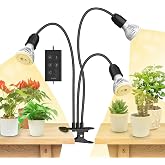 SANSI Plant Growing Lamp 30W Full Spectrum, Black, With Timer | 450W eq., 3 Heads, for Indoor Plants, 4/8/12H Timer, Free Rep