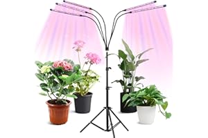 EISARO Pflanzenlampe LED mit Ständer,Grow Lamp Tripod einstellbar 44-156cm,5 Köpfe 150 LEDs Grow Lampe mit Zeitschaltuhr 3/6/12 Std, grow light mit USB Adapter, 3 Lichter Modi und 10 Helligkeitsstufen