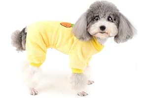 Zunea Pigiama per Cani Piccola Taglia Invernale Cappotto in Pile Caldo Cuccioli Super Morbido Vestito Completo di Tuta a 4 Zampe Maglione Vestiti Chihuahua Abbigliamento per Cani Gatti Giallo L