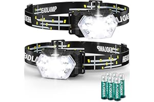 Lsnisni Torcia Frontale LED, 2000 Lumens 2 Pezzi, Lampada Frontale 6 modalità, 6 Batterie AAA incluse, Angolo d'illuminazione Regolabile, IP×5 Impermeabile per Bambini Adulti Corrono, Riparano