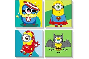 SENQAO Framed Paint by Numbers for Adults Beginners Kids - 4 Pack Cartoon Paint by Numbers Kids on Canvas, DIY Oil Painting Acrylic Paints, Valentine's Day Birthday Gifts for Women Men Kids