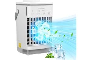 VUSDDY Mini refroidisseur d'air portable, climatiseur mobile 4 en 1, ventilateur de refroidissement et humidificateur, climatiseur pour bureau, refroidisseur d'air personnel avec refroidissement par