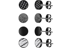 MICVIVIEN 4 Pairs Stainless Steel Round Stud Earrings for Men Women Black Carbon Fiber Pierced 8MM