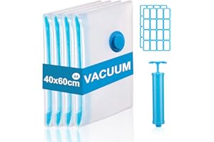 BUTYEAK 4 Sacchetti a Compressione con Pompa, Sacchi Sottovuoto Riutilizzabili, Sacchetti Sottovuoto, 40 x 60 cm, Sacchetti da Viaggio Riutilizzabili, Piccole Etichette Adesive