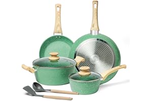 Innerwell Set 8 Padelle antiaderenti Verde, Padella 20/28cm, Casseruola16/24cm con Coperchi, Senza PFAS, Alluminio, Adatto a Tutti i Piani Cottura