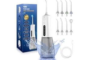AUIEI Water Flosser for Teeth Cordless Oral Irrigator Portable Dental Teeth Cleaner Picks 300ML 5 Modes, USB Rechargeable & IPX7 Waterproof Plaque Removal Tool for Travel Home Use (White)