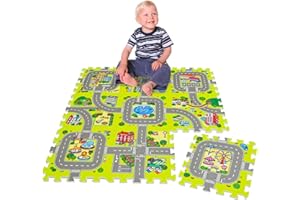 LittleTom 9-Piece Kids Car Mats - 30x30 Foldable Road Track for Toy Cars - Flexible Rubber Carpet - Outdoor Play Mat