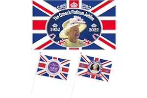 ZWZNBL 3 Platinum Jubilee Decorative Flags, include 1 Large Flag (150*90cm) and 2 Small Flags (14*21cm), Celebrate the Queen's 70th Year On the Throne, for Large Events, Party (150cm*90cm)