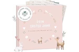 mintkind® Mein erstes Jahr Babyalbum Blumen rosa – zartes Babytagebuch mit 176 Seiten und Sticker-Set für liebevolle Erinnerungen im ersten Lebensjahr, Hardcover 21 x 21 cm