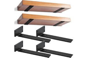 YFCVIP 4 Piezas Soporte Estanteria Pared, Soporte Balda Flotante, Soportes de Estante Industriales Resistentes, Capacidad de Carga 70 Kg (Negro, 25cm)