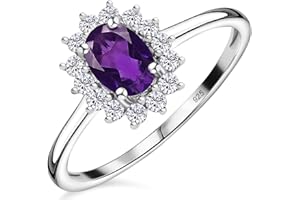TJC Halo Engagement Ring for Women in 925 Sterling Silver with Amethyst, Apatite, Citrine, Peridot, Emerald, Garnet, Ruby, Topaz, Sapphire, Opal, Aquamarine Ladies Rings