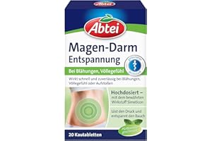 ‎ABTEI Abtei Magen Darm Entspannung - bei Blähungen, Völlegefühl und Aufstoßen - hochdosiert - mit Simeticon - Pfefferminzgeschmack - 1 x 20 Kautabletten