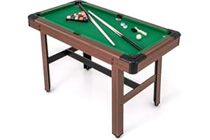 COSTWAY Mesa de Billar para Niños y Adultos, Mesa de Madera con Juego de Bolas, 2 Palos de Billar, 2 Tizas, Triángulo, Cepillo, para Sala Bar Gimnasio, 122 x 61 x 76 cm