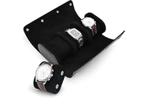 Jucreevii Boîte à Montres 3 Fentes Montre Rouleau Étui de Voyage Homme Pu Leather Rangement pour Montres Portable Affichage Organisateur Stockage avec Oreiller Amovible Étui de Montre, Noir