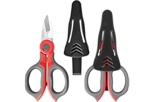 Asdirne Lot de 2 ciseaux d'électricien avec lames tranchantes robustes en acier inoxydable et poignée en caoutchouc souple avec couvercle de protection Gris/rouge 14,5 cm