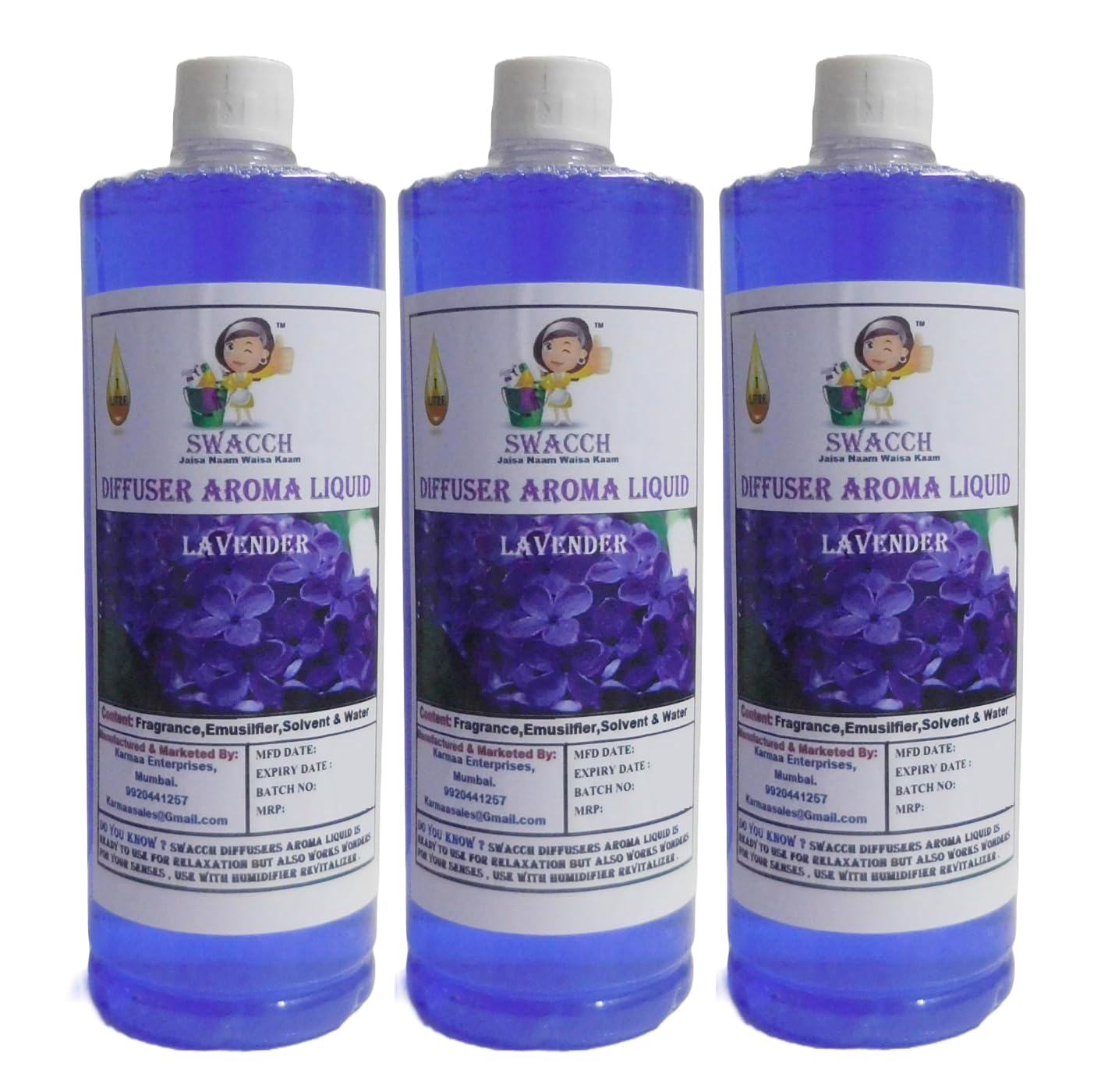 Swacch Diffuser Aroma Liquid (1 Litre) (Pack of 3) Lavender