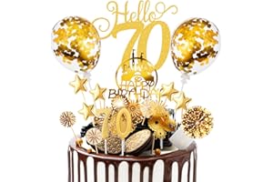 NUTS OT NUTS Tortendeko 70 Geburtstag Mann Frau, 17Pcs Kuchen Deko 70.Geburtstag Deko Männer,Tortenstecker 70er Geburtstag,Cake Topper 70 Happy Birthday mit Geburtstagskerzen Sternen Hallo 70 Papierdekoration Gold