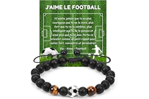 Cadimus Bracelet de Football,Cadeaux de Bijoux pour Garçons,Bracelet de Sport en Pierre Naturelle,Gourmette Football Réglable pour Adolescent,Cadeaux pour les fans de foot 6 7 8 9 10 11 12 ans