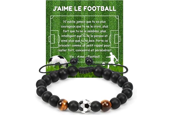Cadimus Bracelet de Football,Cadeaux de Bijoux pour Garçons,Bracelet de Sport en Pierre Naturelle,Gourmette Football Réglable pour Adolescent,Cadeaux pour les fans de foot 6 7 8 9 10 11 12 ans