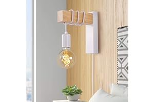 VANSINTEK Plug in Wall Lights Indoor Living Room - Industrial Wall Lamps E27 Socket for Bedroom Bedside Reading Lighting Mounted Fixture Wood LED with Switch Cord Sconces