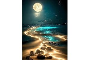 HecticCore 5D Diamond Painting Set für Erwachsene, Mondschein am Meer Vollbohrer Diamant Malerei DIY Diamond Painting Bastelset für Wohnzimmer und Schlafzimmer Wanddeko (30x40cm)