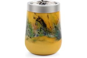 VOREEN Indoor Water Fountain Handmade Glass – Yellow Art Glass Decor Tabletop Feature – Gentle LED Light USB Powered Indoor Water Feature for Home, Spa, Office Relaxation