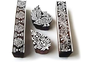 ROYAL KRAFT Exclusivo Pavo real y Borde Patrón Bloque Impresión Madera Sellos (Set de 4)