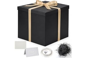 Presentask med lock svart stor, 30 x 30 x 25 cm premium presentförpackning | XXL presentförpackning inklusive presentband, raffia-fyllnadsmaterial, ljus, gratulationskort till jul, alla hjärtans dag