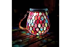 TOTHDATE 1PCS Solar Mosaik Leuchte Oval für Außen, On/Off Glas Mosaik Hängend Licht Solarlaterne Tischleuchte IP65 Wasserdicht für Rasen Pfad Hof Deck Boden Teich, Rot Mosaik Licht