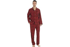 YUSHOW Mens Pyjamas Set Cotton Checked Flannel Lounge Wear Long Sleeve Top & Bottoms Pyjamas for Men Soft Nightwear Pjs