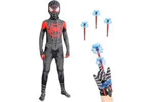 Metaparty Spider Costume Enfants Jumpsuit, Deguisement Spider + lanceur Costume Super Héros complet Cadeau garçon, Cosplay Costume Halloween Costume pour Enfants