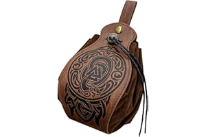 THAJALING Bolsa vikinga de Piel sintética Medieval, Billetera con patrón de brújula nórdica, riñonera con cordón, Cartera portátil, Bolsa de cinturón Vintage, Monedero de Moda para Hombres y Mujeres