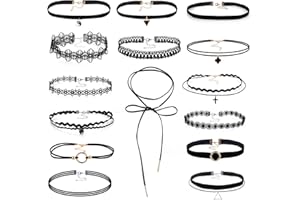 ASTER 15 Pieces Choker Collar Set Black Choker Chain Women Girls Gothic Collar Lace Halloween Costume Christmas