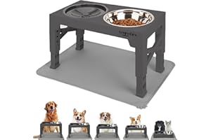 SNOUTEX Comedero Perro Elevado - Comedero Elevado Perro y Bebedero Perro Antigoteo, Comedero Elevado de 5 Alturas Ajustables, Bebedero Antigoteo Perro y Gato con Alfombra Antideslizante.