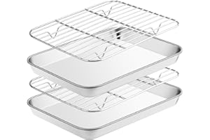 Fire More Edelstahl Backblech mit Abkühlgitter(2 Backblech+2 Abkühlgitter), 23,5x17,5x2,5cm, Backform Rechteckig Ofenblech mit Kuchengitter Set, ungiftig & leicht zu reinigen