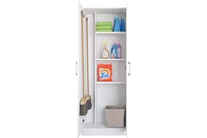 Buyqualia Armario hogar escobero Multiusos Dos Puertas en Color Blanco (Alto 170 cm/Ancho 61 cm/Fondo 32 cm)