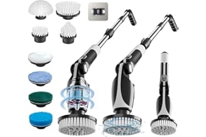VACVAD Electric Spin Scrubber, 8-in-1 Electric Scrubbing Brush Adjustable with 8 Replaceable Cleaning Brush & Extension Handle, Remote Control, Power Electric Scrubber for Household Cleaning, Bathroom, Floor